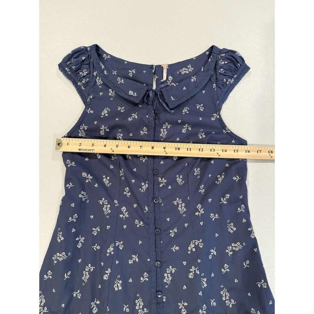 Free People x Revolve Beasley Mini Dress Womens XS Navy Floral Twee Coquette